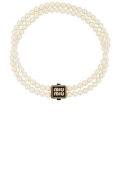 Miu Miu Logo Choker in Oro & Cream
